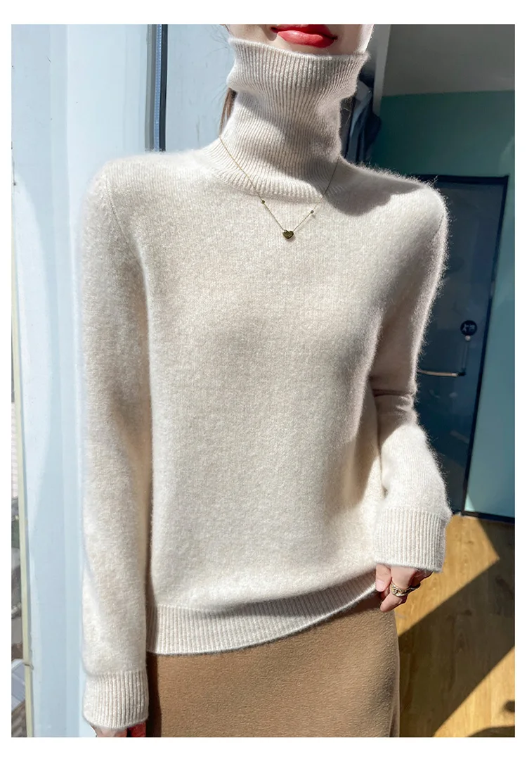 100% pure cashmere women's sweater high neck autumn and winter new style women's knitted pullover fashionable warm women's top