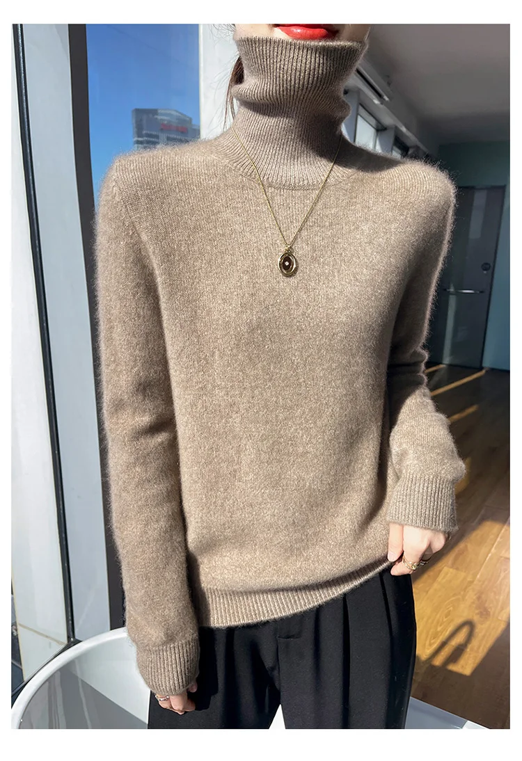 100% pure cashmere women's sweater high neck autumn and winter new style women's knitted pullover fashionable warm women's top