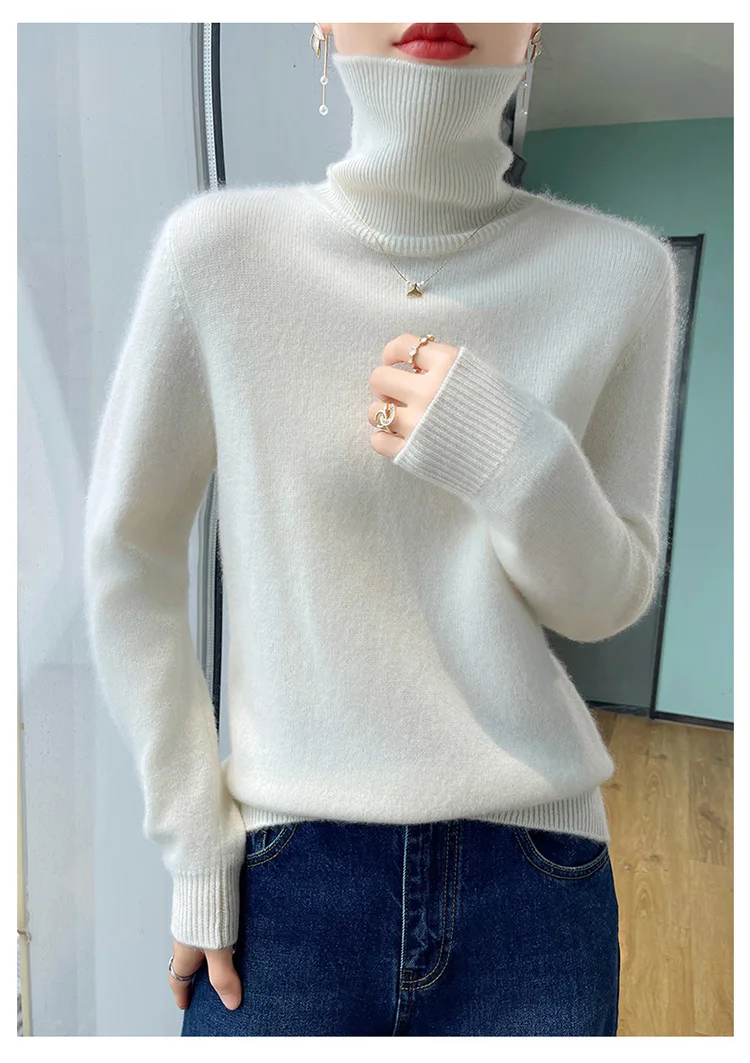 100% pure cashmere women's sweater high neck autumn and winter new style women's knitted pullover fashionable warm women's top