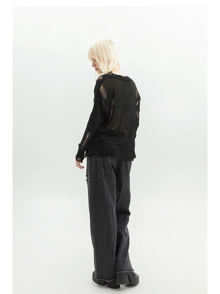 Women Clothing Black Gothic Jeans 90s Aesthetic Y2k Oversize Denim Trousers Vintage Harajuku Korean Emo 2000s Trashy Jean Pants