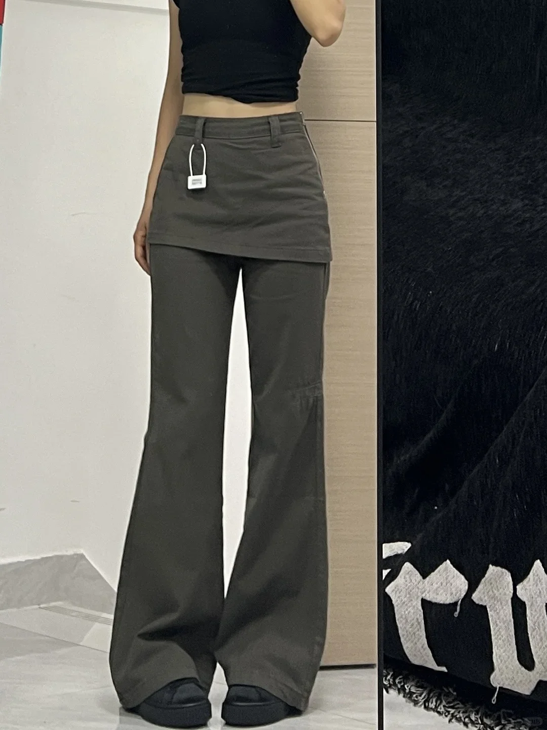 Botvotee Fake Two-Piece Plus size Wide Leg Jeans for Women 2025 New Y2k Fashion Streetwear High Waisted Flare Denim Pants