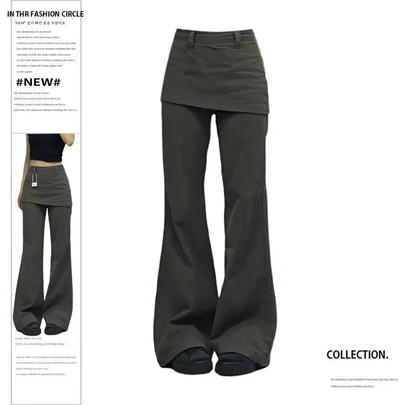 Botvotee Fake Two-Piece Plus size Wide Leg Jeans for Women 2025 New Y2k Fashion Streetwear High Waisted Flare Denim Pants