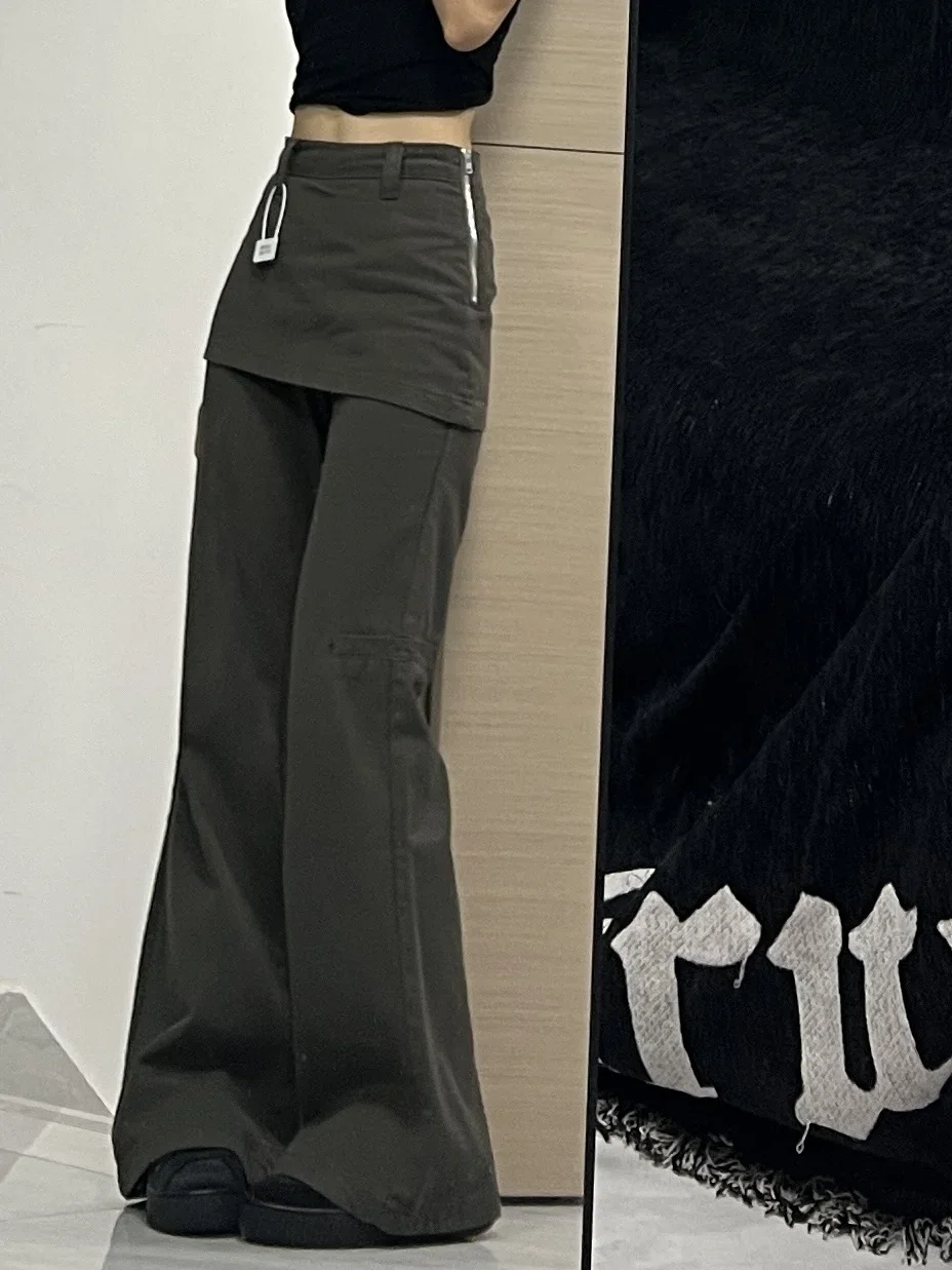 Botvotee Fake Two-Piece Plus size Wide Leg Jeans for Women 2025 New Y2k Fashion Streetwear High Waisted Flare Denim Pants