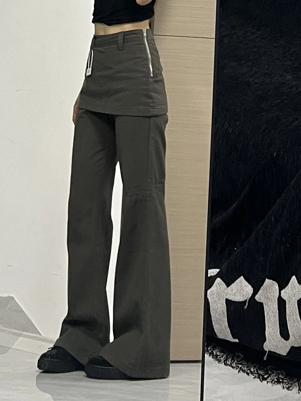 Botvotee Fake Two-Piece Plus size Wide Leg Jeans for Women 2025 New Y2k Fashion Streetwear High Waisted Flare Denim Pants