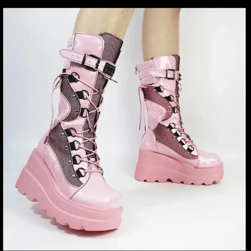 Women High Boots Cosplay Mid-calf Boots High Platform Wedges Boots 2025 Autumn Winter New Designer Gothic Shoes for Women Botas Women High Boots Cosplay Mid-calf Boots High Platform Wedges Boots 2025 Autumn Winter New Designer Gothic Shoes for Women Botas
