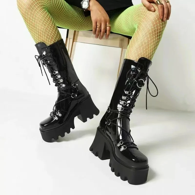 Women High Boots Cosplay Mid-calf Boots High Platform Wedges Boots 2025 Autumn Winter New Designer Gothic Shoes for Women Botas Women High Boots Cosplay Mid-calf Boots High Platform Wedges Boots 2025 Autumn Winter New Designer Gothic Shoes for Women Botas