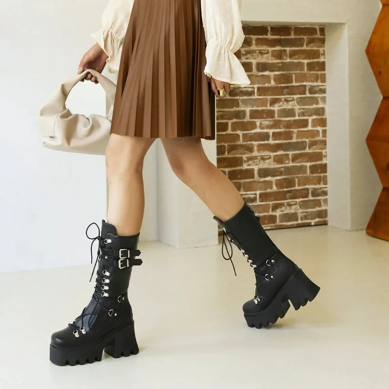 Women High Boots Cosplay Mid-calf Boots High Platform Wedges Boots 2025 Autumn Winter New Designer Gothic Shoes for Women Botas Women High Boots Cosplay Mid-calf Boots High Platform Wedges Boots 2025 Autumn Winter New Designer Gothic Shoes for Women Botas