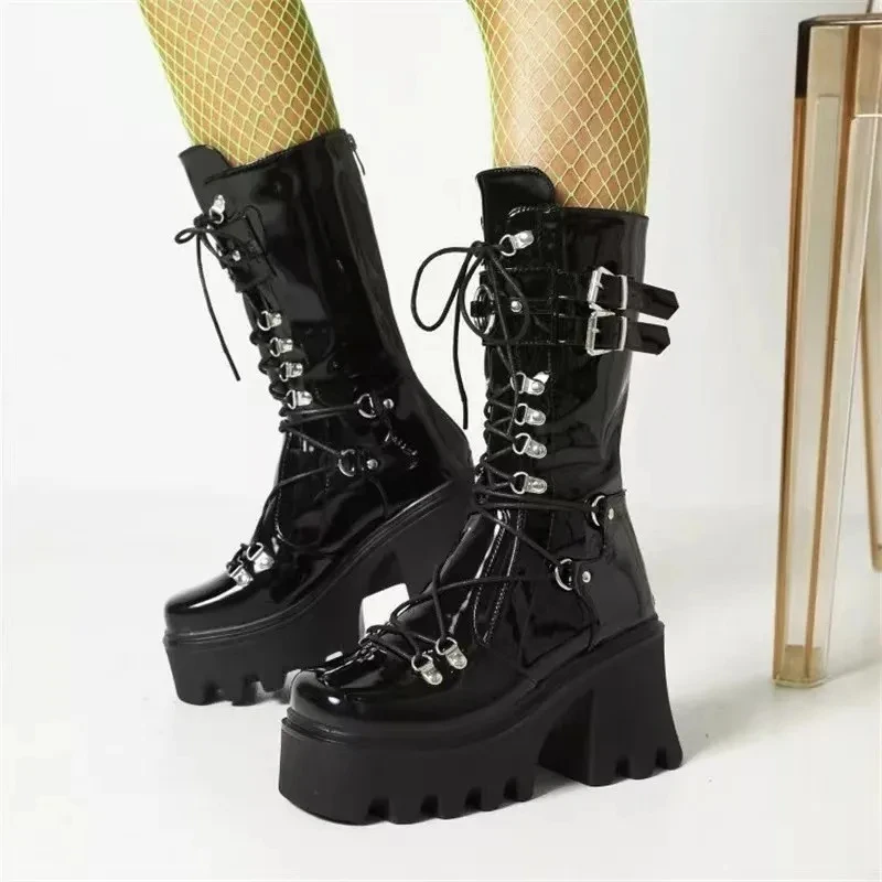 Women High Boots Cosplay Mid-calf Boots High Platform Wedges Boots 2025 Autumn Winter New Designer Gothic Shoes for Women Botas Women High Boots Cosplay Mid-calf Boots High Platform Wedges Boots 2025 Autumn Winter New Designer Gothic Shoes for Women Botas