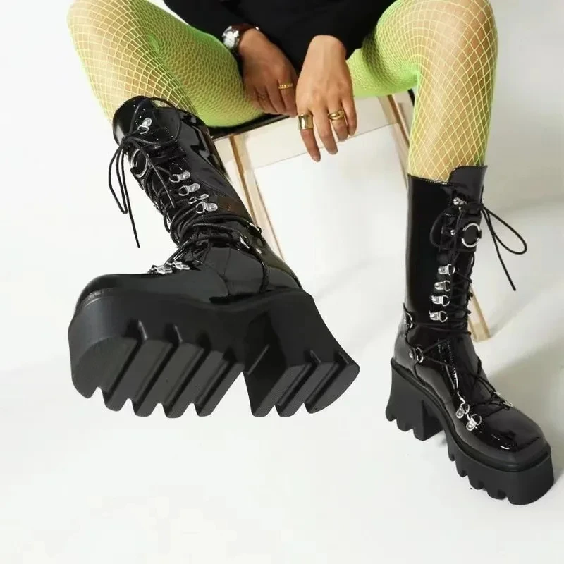 Women High Boots Cosplay Mid-calf Boots High Platform Wedges Boots 2025 Autumn Winter New Designer Gothic Shoes for Women Botas Women High Boots Cosplay Mid-calf Boots High Platform Wedges Boots 2025 Autumn Winter New Designer Gothic Shoes for Women Botas