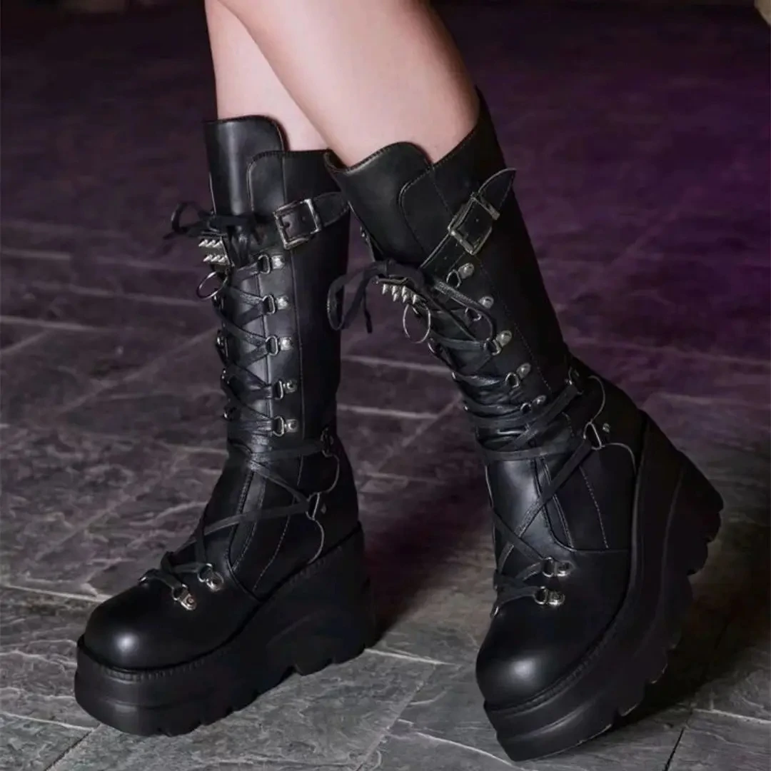 Women High Boots Cosplay Mid-calf Boots High Platform Wedges Boots 2025 Autumn Winter New Designer Gothic Shoes for Women Botas Women High Boots Cosplay Mid-calf Boots High Platform Wedges Boots 2025 Autumn Winter New Designer Gothic Shoes for Women Botas