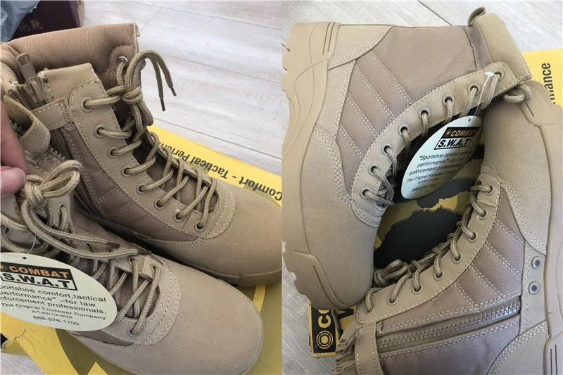 Men's Outdoor High-top Leather Boots Tactical Military Boots Black Thick-soled Shoes Lightweight and Wear-resistant Hiking Shoes