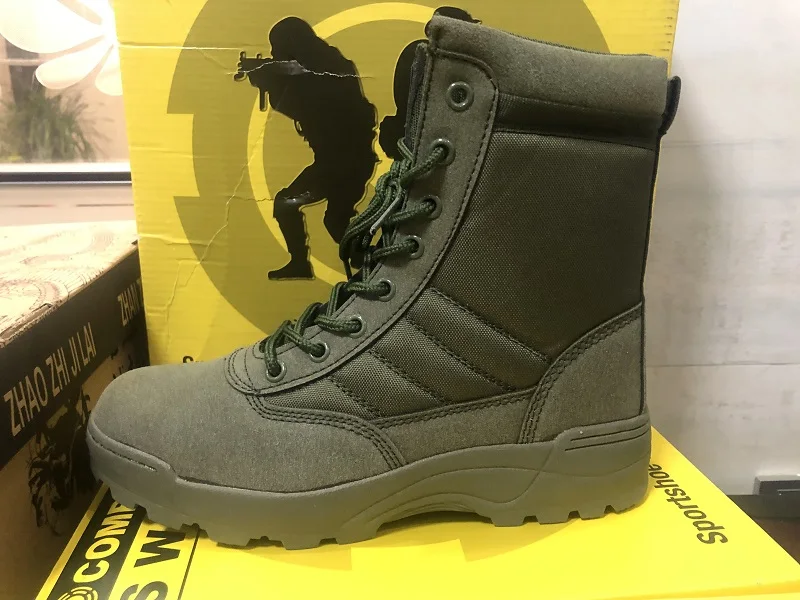 Men's Outdoor High-top Leather Boots Tactical Military Boots Black Thick-soled Shoes Lightweight and Wear-resistant Hiking Shoes