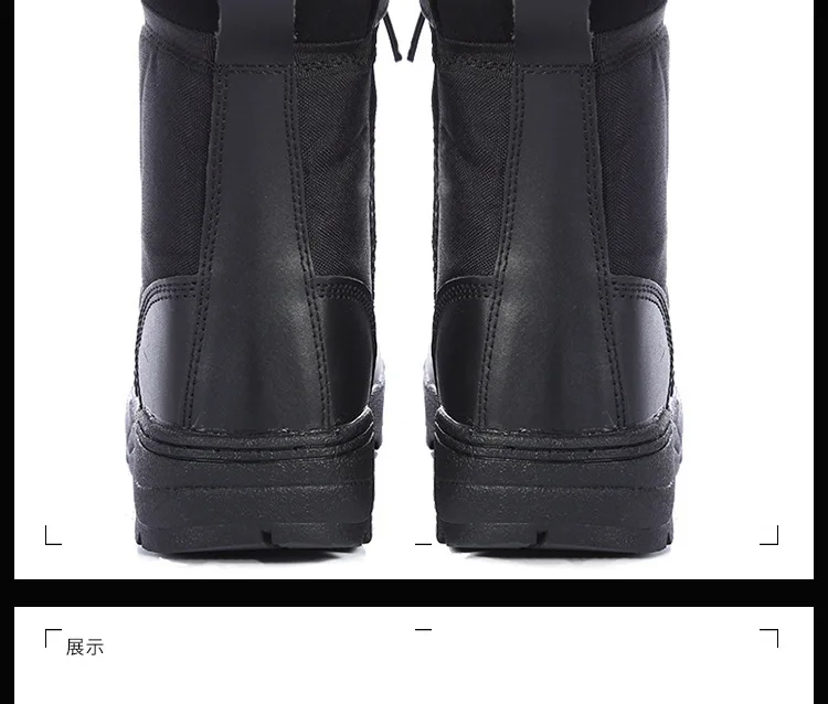 Men's Outdoor High-top Leather Boots Tactical Military Boots Black Thick-soled Shoes Lightweight and Wear-resistant Hiking Shoes