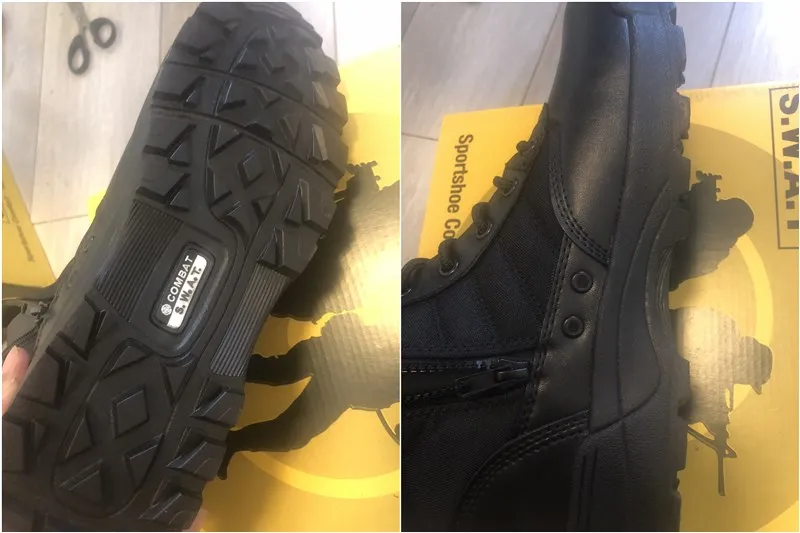 Men's Outdoor High-top Leather Boots Tactical Military Boots Black Thick-soled Shoes Lightweight and Wear-resistant Hiking Shoes