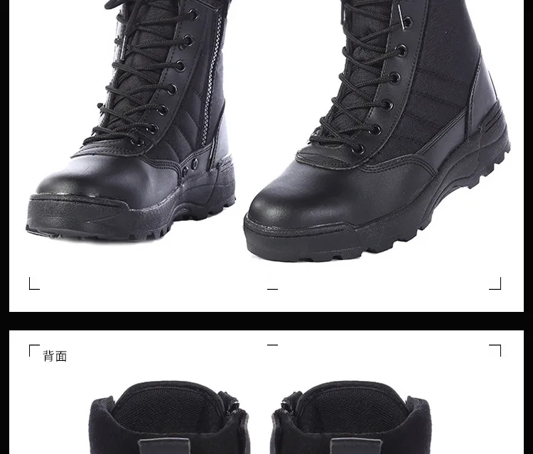 Men's Outdoor High-top Leather Boots Tactical Military Boots Black Thick-soled Shoes Lightweight and Wear-resistant Hiking Shoes