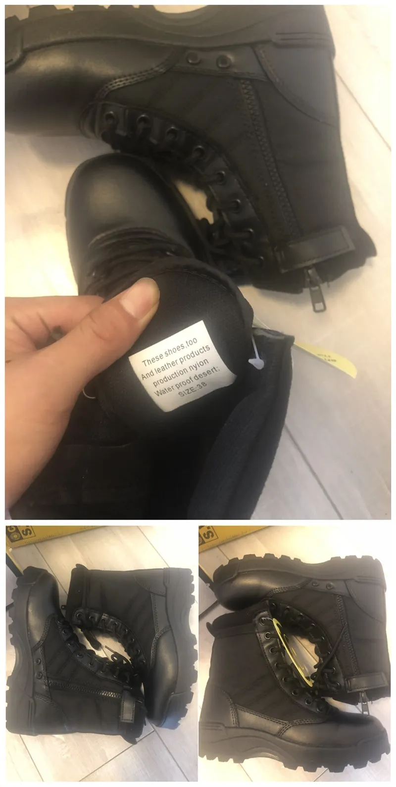 Men's Outdoor High-top Leather Boots Tactical Military Boots Black Thick-soled Shoes Lightweight and Wear-resistant Hiking Shoes