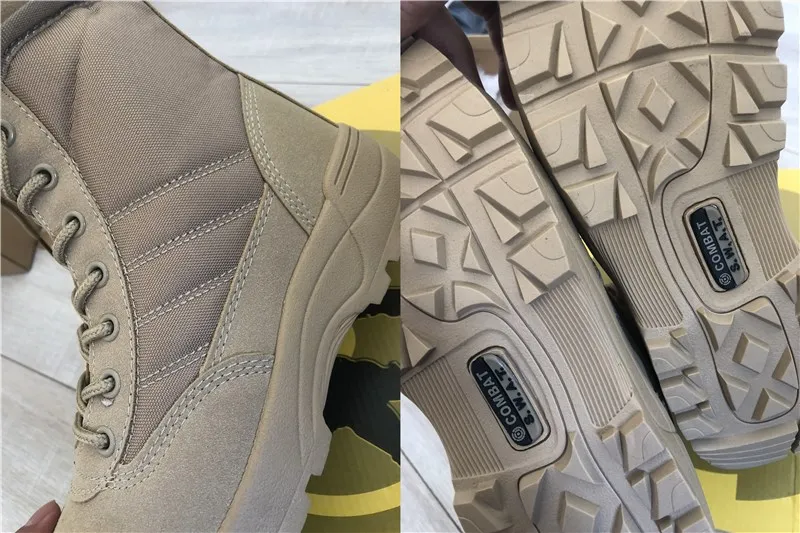 Men's Outdoor High-top Leather Boots Tactical Military Boots Black Thick-soled Shoes Lightweight and Wear-resistant Hiking Shoes