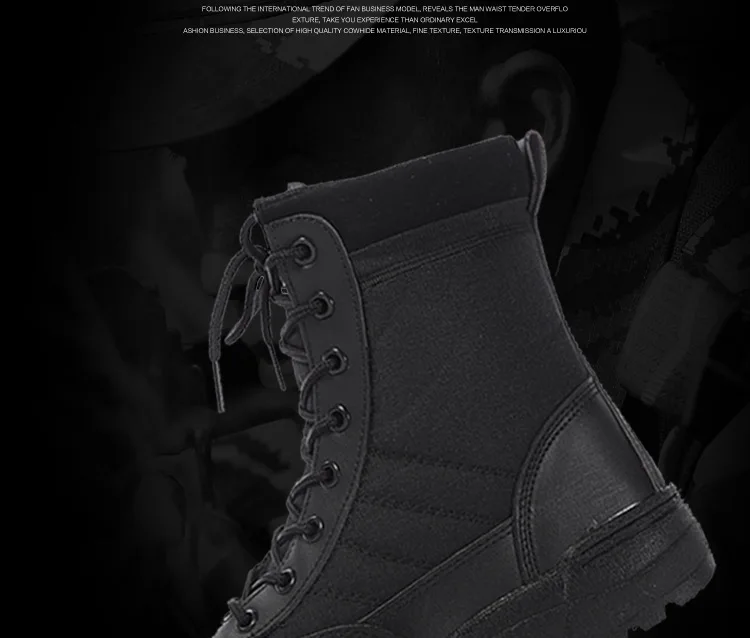 Men's Outdoor High-top Leather Boots Tactical Military Boots Black Thick-soled Shoes Lightweight and Wear-resistant Hiking Shoes