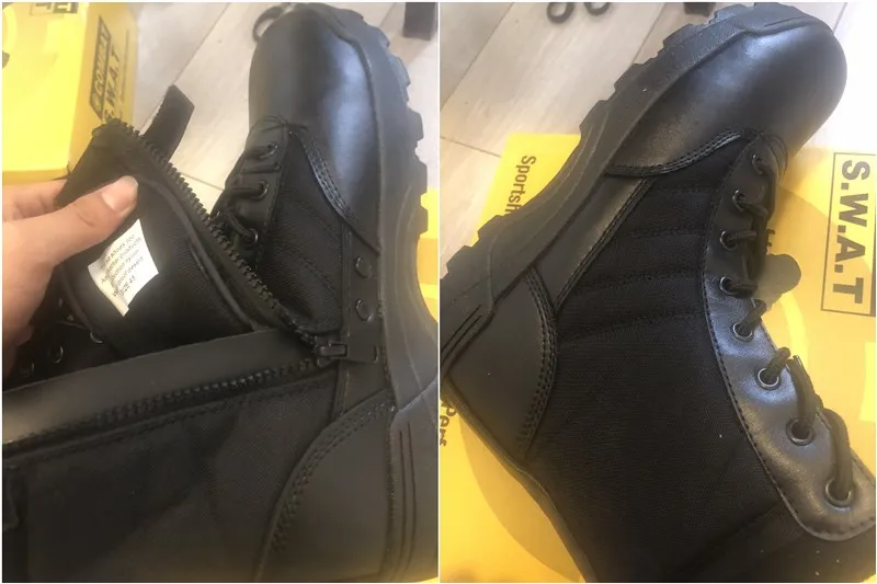 Men's Outdoor High-top Leather Boots Tactical Military Boots Black Thick-soled Shoes Lightweight and Wear-resistant Hiking Shoes