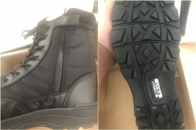 Men's Outdoor High-top Leather Boots Tactical Military Boots Black Thick-soled Shoes Lightweight and Wear-resistant Hiking Shoes