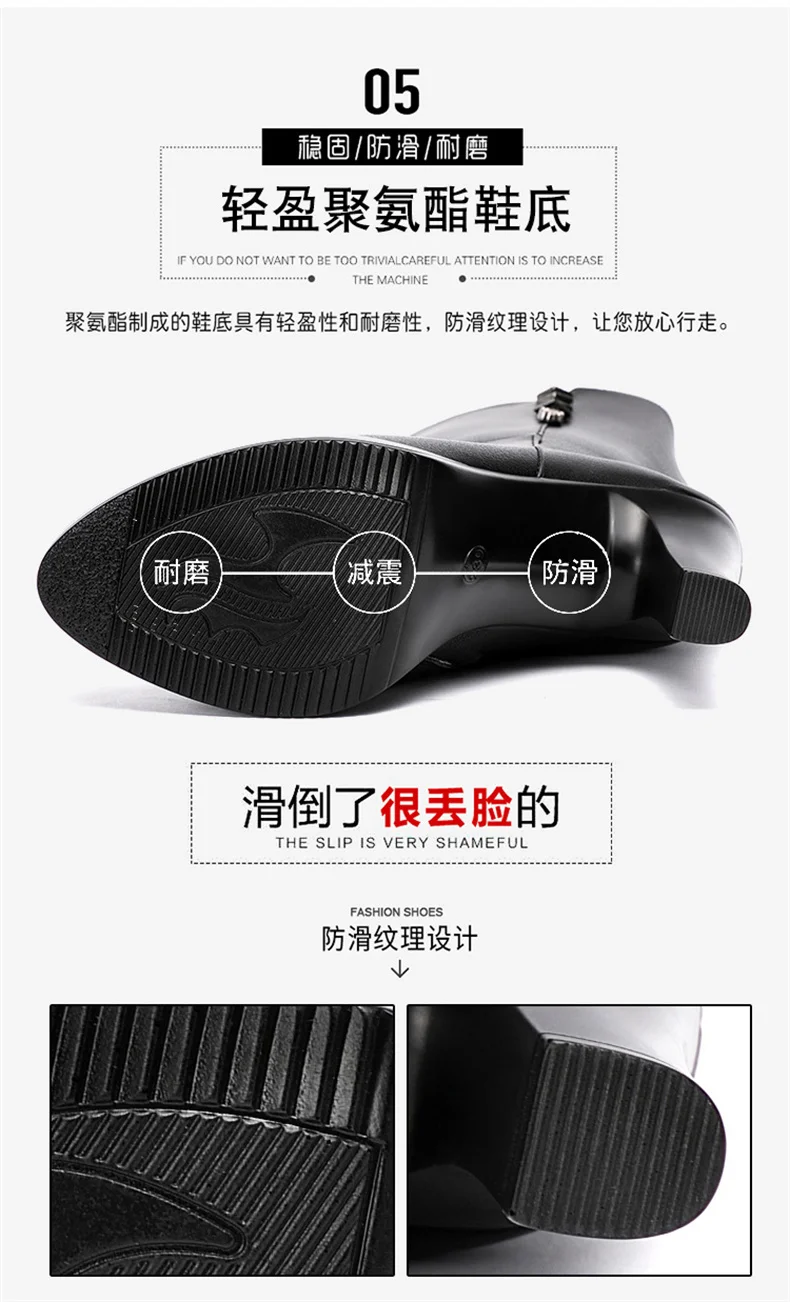 Women's Boots Autumn Winter Fashion  High Heel Round Toe Plush Soft Bottom Street Style Mid Calf Soft Leather Boots Office Mom