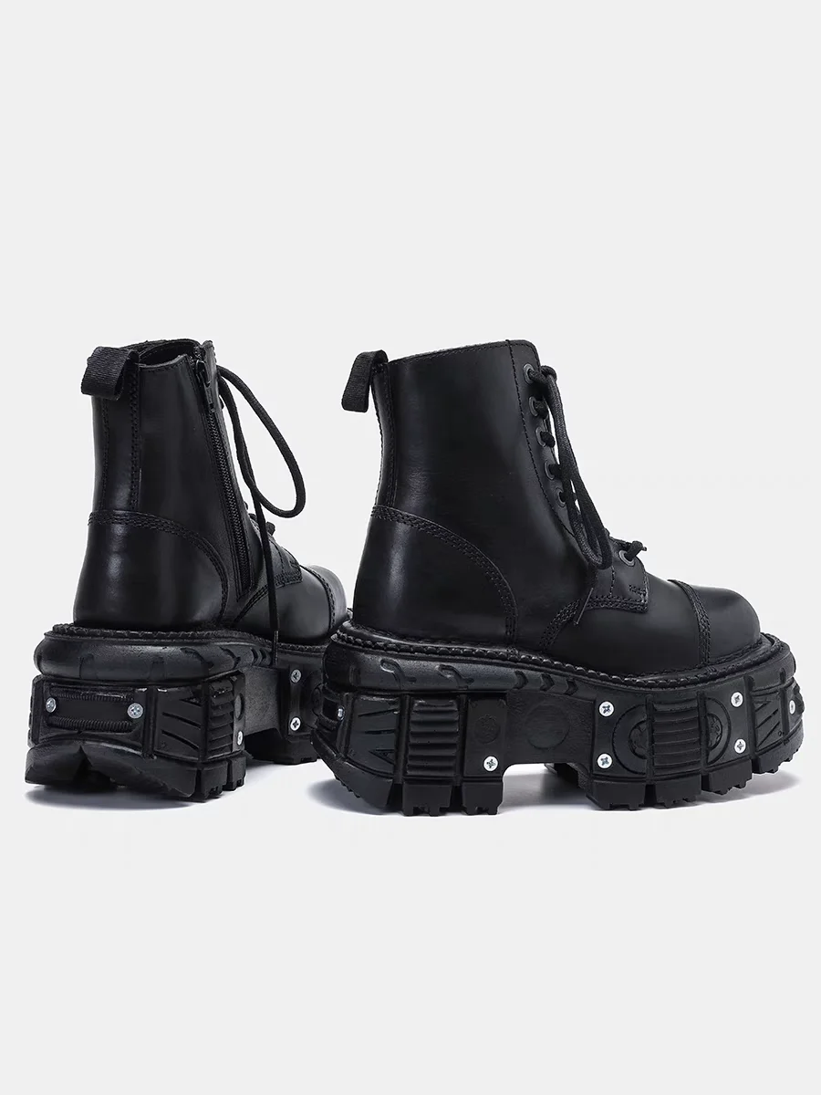 Leather Heightened 10cm Thick-soled Men's High-top British Style 2025 New Trendy Men's Boots Ruffian Handsome