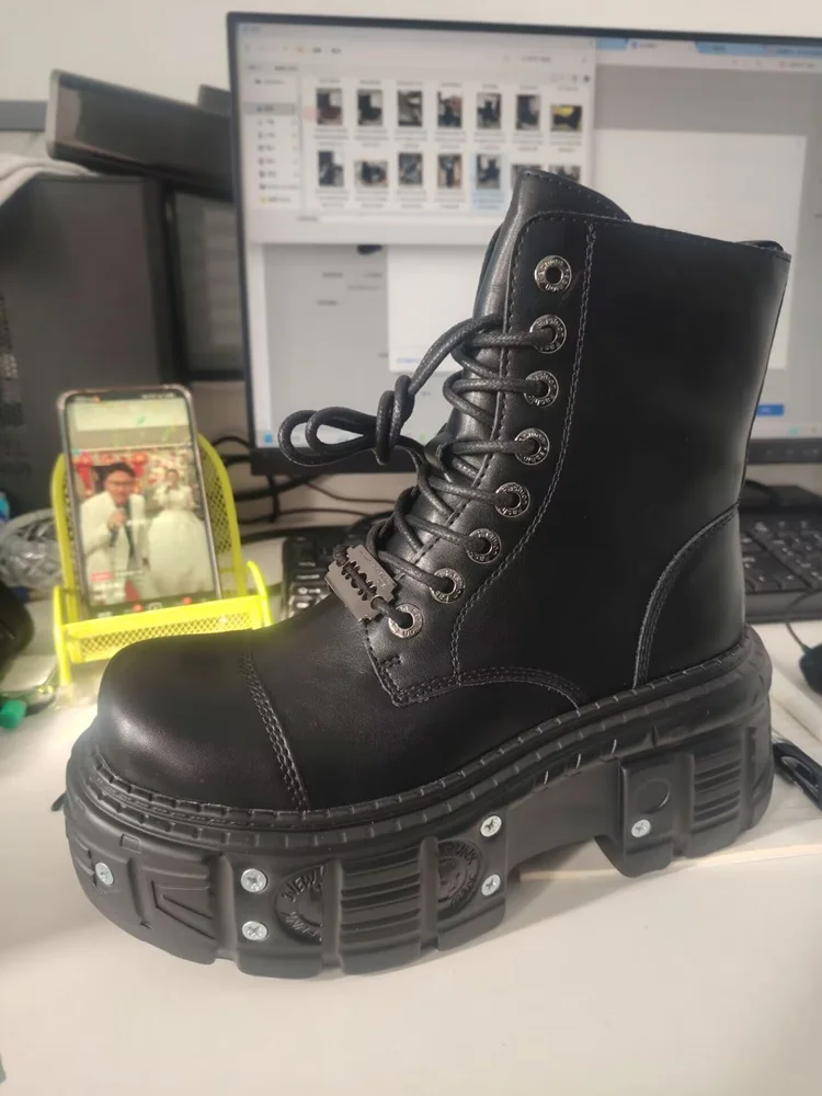 Leather Heightened 10cm Thick-soled Men's High-top British Style 2025 New Trendy Men's Boots Ruffian Handsome