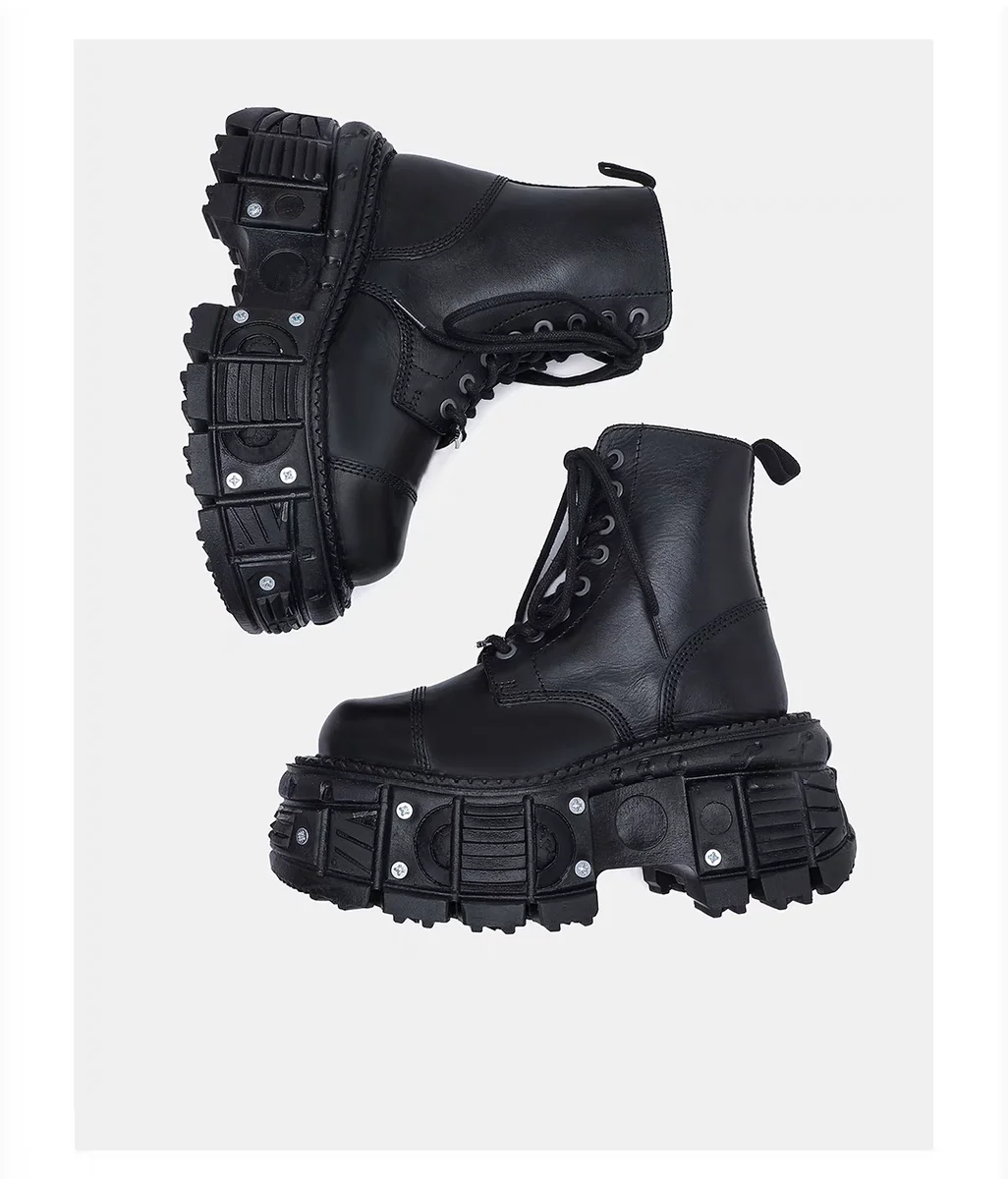 Leather Heightened 10cm Thick-soled Men's High-top British Style 2025 New Trendy Men's Boots Ruffian Handsome