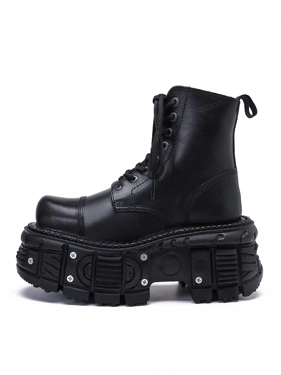 Leather Heightened 10cm Thick-soled Men's High-top British Style 2025 New Trendy Men's Boots Ruffian Handsome