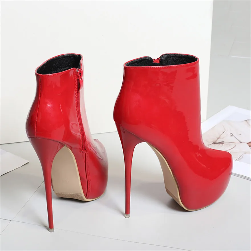 Big Size 35-47 Patent Leather Women Boots Round Toe Side Zipper Super High Heels 16CM Pumps 2025 Sexy Platform Party Shoes Woman Big Size 35-47 Patent Leather Women Boots Round Toe Side Zipper Super High Heels 16CM Pumps 2025 Sexy Platform Party Shoes Woman