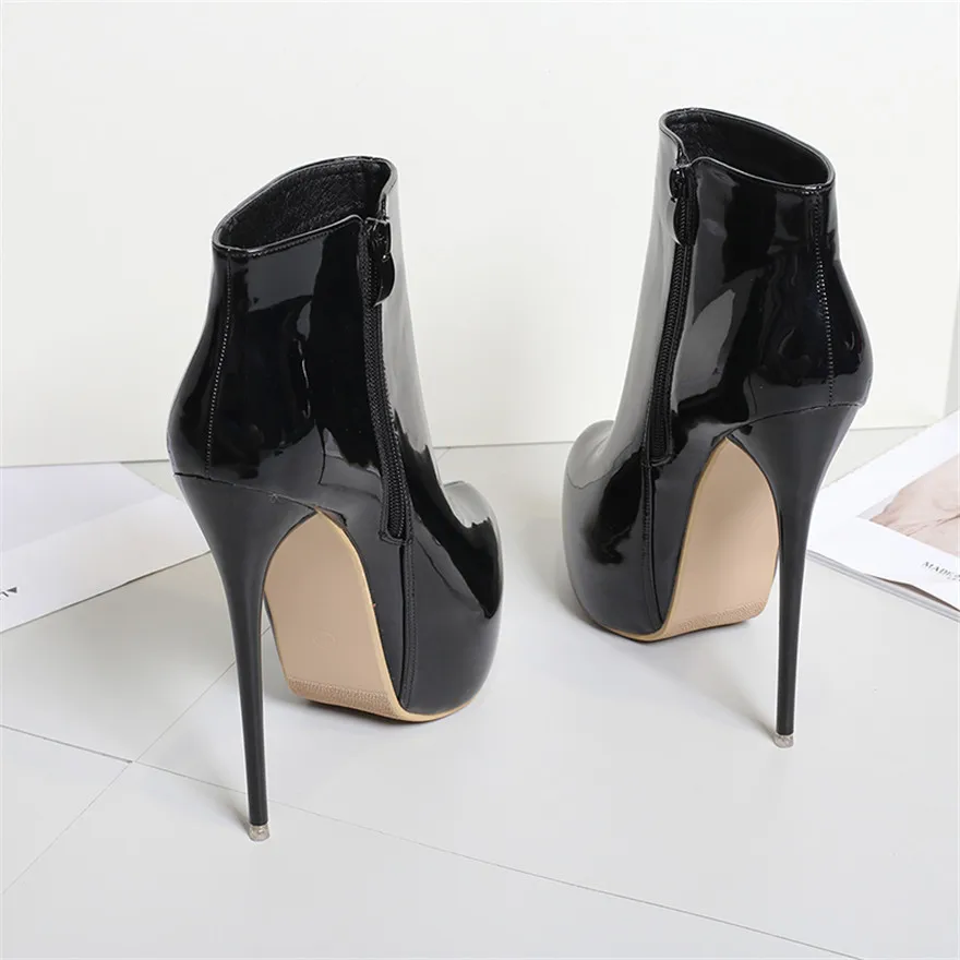 Big Size 35-47 Patent Leather Women Boots Round Toe Side Zipper Super High Heels 16CM Pumps 2025 Sexy Platform Party Shoes Woman Big Size 35-47 Patent Leather Women Boots Round Toe Side Zipper Super High Heels 16CM Pumps 2025 Sexy Platform Party Shoes Woman