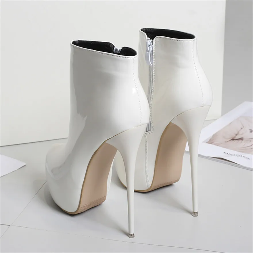 Big Size 35-47 Patent Leather Women Boots Round Toe Side Zipper Super High Heels 16CM Pumps 2025 Sexy Platform Party Shoes Woman Big Size 35-47 Patent Leather Women Boots Round Toe Side Zipper Super High Heels 16CM Pumps 2025 Sexy Platform Party Shoes Woman