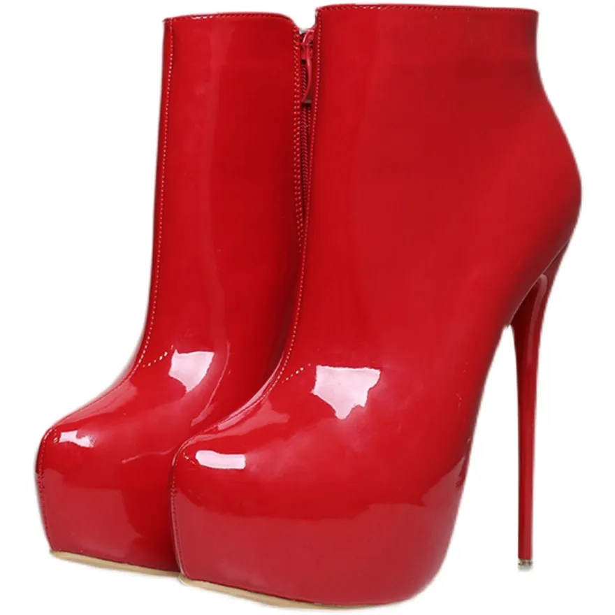 Big Size 35-47 Patent Leather Women Boots Round Toe Side Zipper Super High Heels 16CM Pumps 2025 Sexy Platform Party Shoes Woman Big Size 35-47 Patent Leather Women Boots Round Toe Side Zipper Super High Heels 16CM Pumps 2025 Sexy Platform Party Shoes Woman
