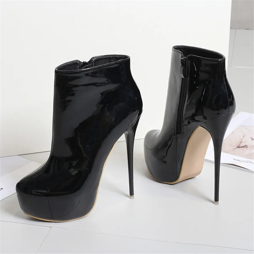 Big Size 35-47 Patent Leather Women Boots Round Toe Side Zipper Super High Heels 16CM Pumps 2025 Sexy Platform Party Shoes Woman Big Size 35-47 Patent Leather Women Boots Round Toe Side Zipper Super High Heels 16CM Pumps 2025 Sexy Platform Party Shoes Woman