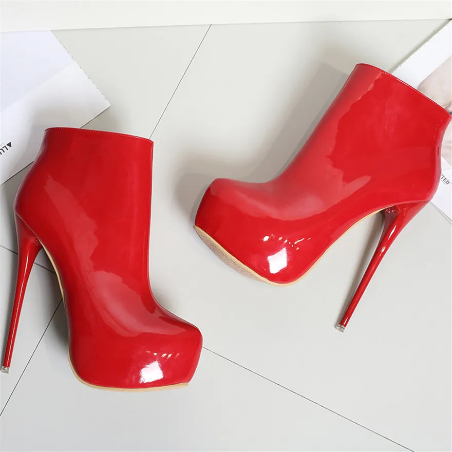 Big Size 35-47 Patent Leather Women Boots Round Toe Side Zipper Super High Heels 16CM Pumps 2025 Sexy Platform Party Shoes Woman Big Size 35-47 Patent Leather Women Boots Round Toe Side Zipper Super High Heels 16CM Pumps 2025 Sexy Platform Party Shoes Woman