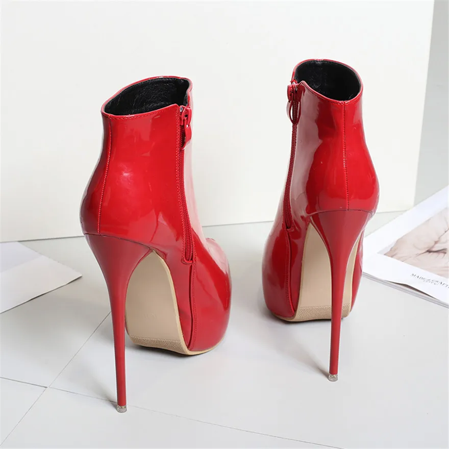 Big Size 35-47 Patent Leather Women Boots Round Toe Side Zipper Super High Heels 16CM Pumps 2025 Sexy Platform Party Shoes Woman Big Size 35-47 Patent Leather Women Boots Round Toe Side Zipper Super High Heels 16CM Pumps 2025 Sexy Platform Party Shoes Woman