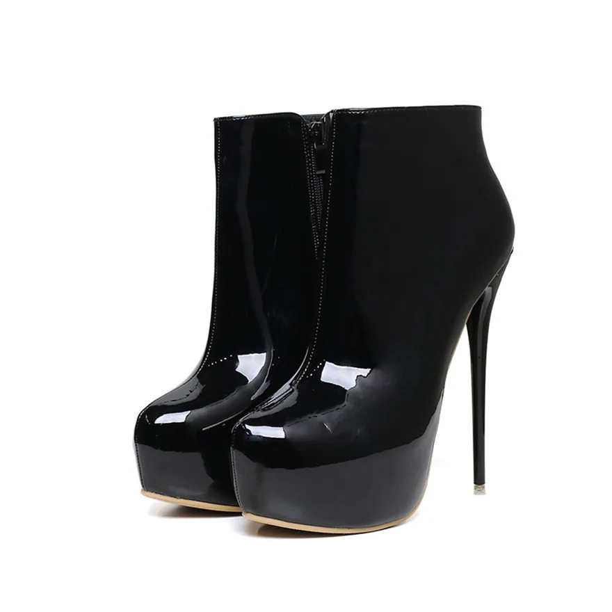 Big Size 35-47 Patent Leather Women Boots Round Toe Side Zipper Super High Heels 16CM Pumps 2025 Sexy Platform Party Shoes Woman Big Size 35-47 Patent Leather Women Boots Round Toe Side Zipper Super High Heels 16CM Pumps 2025 Sexy Platform Party Shoes Woman