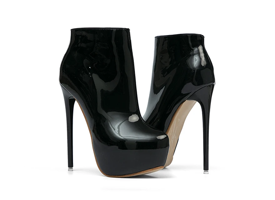 Big Size 35-47 Patent Leather Women Boots Round Toe Side Zipper Super High Heels 16CM Pumps 2025 Sexy Platform Party Shoes Woman Big Size 35-47 Patent Leather Women Boots Round Toe Side Zipper Super High Heels 16CM Pumps 2025 Sexy Platform Party Shoes Woman