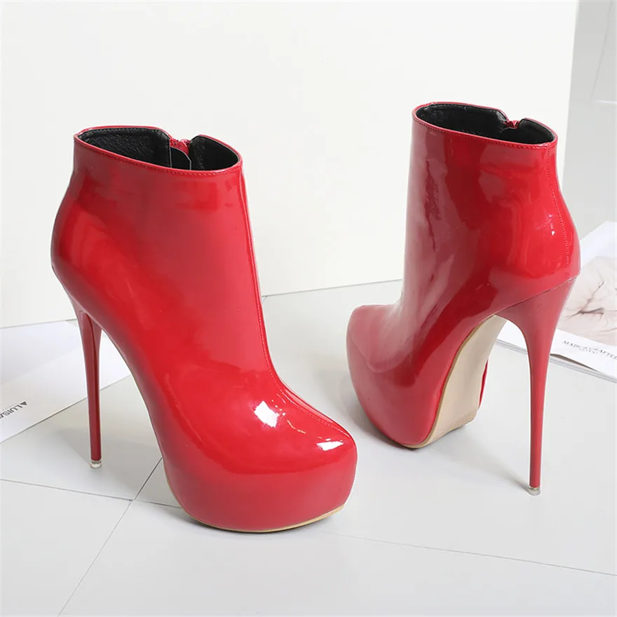 Big Size 35-47 Patent Leather Women Boots Round Toe Side Zipper Super High Heels 16CM Pumps 2025 Sexy Platform Party Shoes Woman Big Size 35-47 Patent Leather Women Boots Round Toe Side Zipper Super High Heels 16CM Pumps 2025 Sexy Platform Party Shoes Woman
