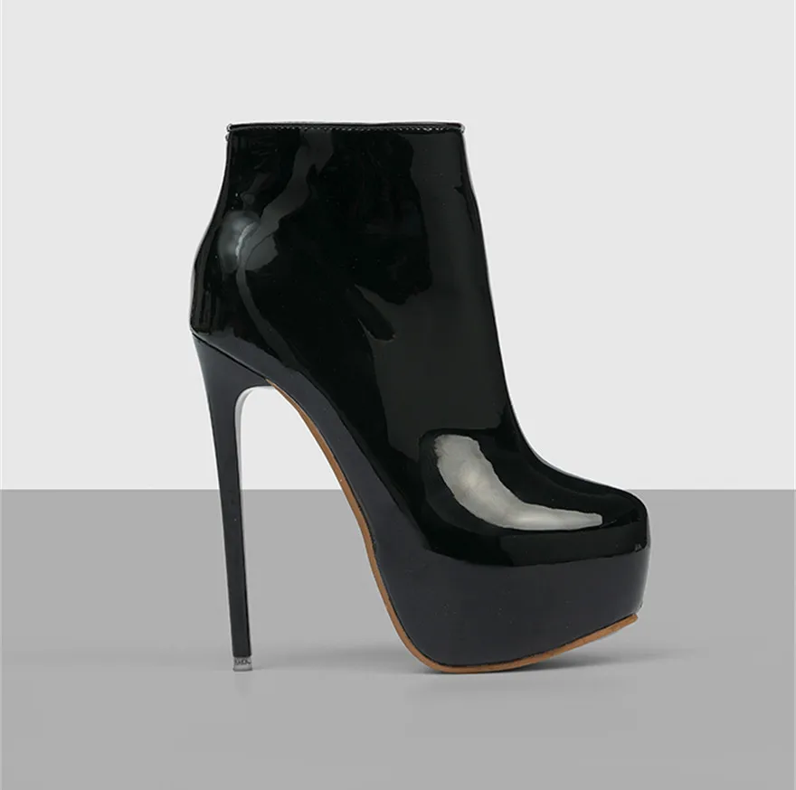 Big Size 35-47 Patent Leather Women Boots Round Toe Side Zipper Super High Heels 16CM Pumps 2025 Sexy Platform Party Shoes Woman Big Size 35-47 Patent Leather Women Boots Round Toe Side Zipper Super High Heels 16CM Pumps 2025 Sexy Platform Party Shoes Woman