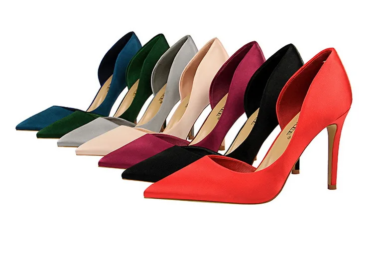 BIGTREE Shoes Sexy Woman Pumps Black Blue Sliver Women Heels Silk High Heels Women Shoes Stiletto Heels 9.5 Cm Ladies Shoes