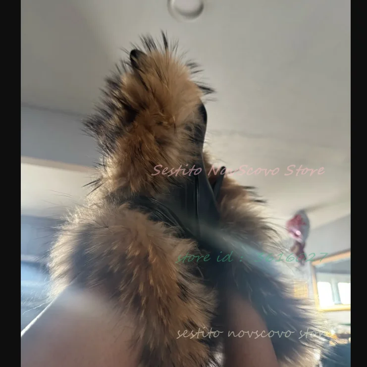 Pointed Toe Fur Mid Calf Boots Stiletto Heels Ankle Straps Fashion Warm Shoes In Winter Solid Plush Sexy Party Dress Shoes