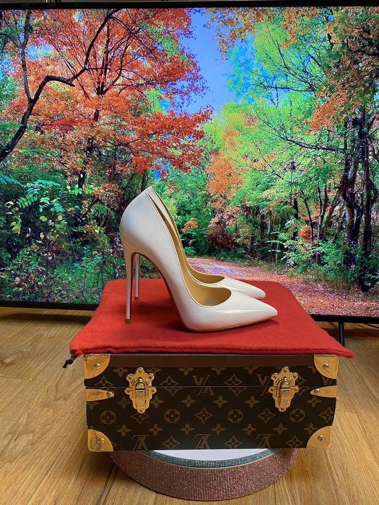 New shallow classic patent leather 12cm fashionable and versatile work high heels nude 10cm thin heel plus size 33-46