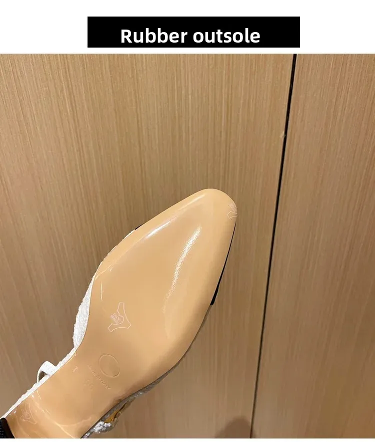 White French Style High Heels Sandals Women's Summer Mid Heel Genuine Leather Backless Color Block French Thick Heel Shoes