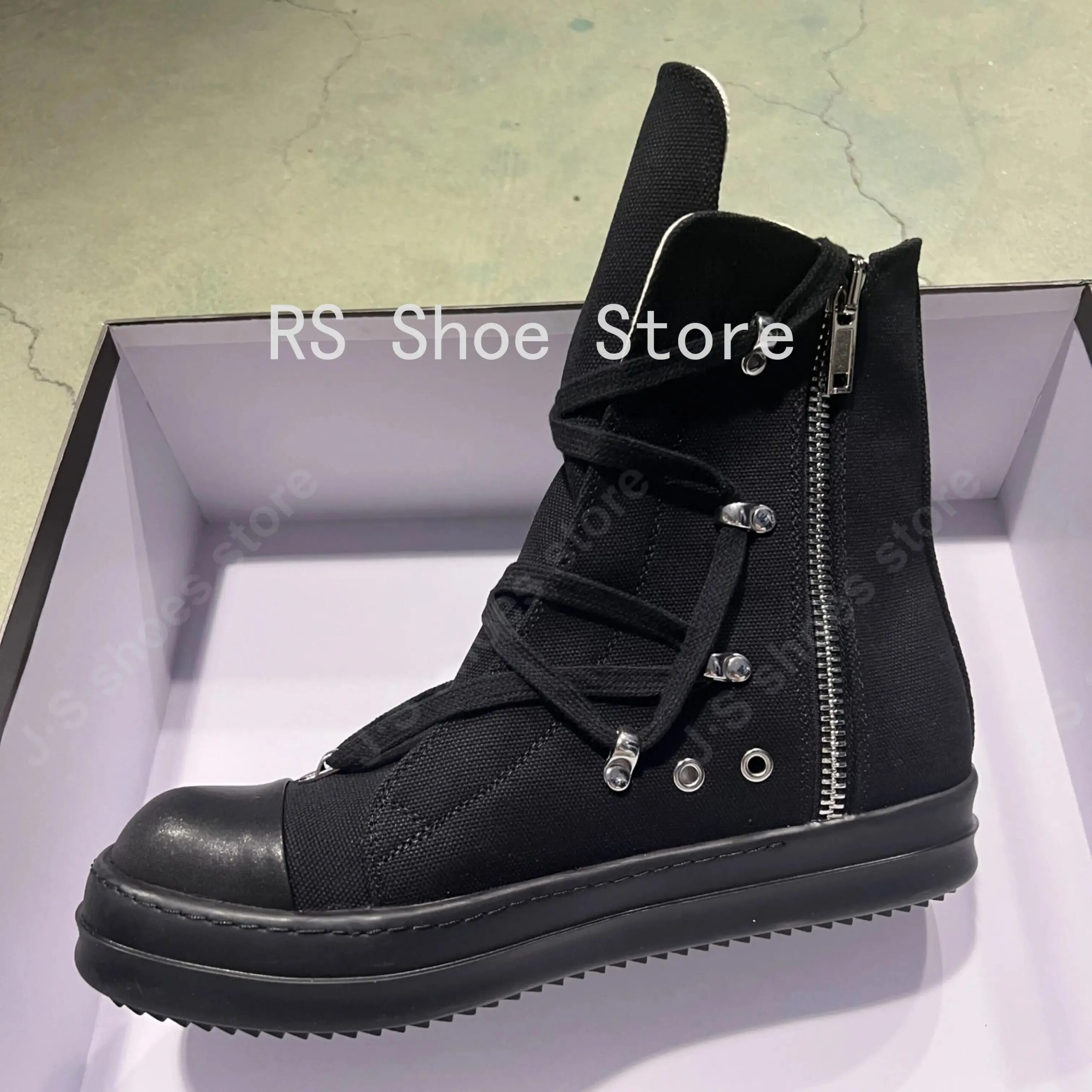 Ro Classic Designer Ro Black Canvas Boot High Top Shoe Men Casual Shoes Luxury ZIP Women Sneaker Thick-Sole Ankle Boots Ro Classic Designer Ro Black Canvas Boot High Top Shoe Men Casual Shoes Luxury ZIP Women Sneaker Thick-Sole Ankle Boots