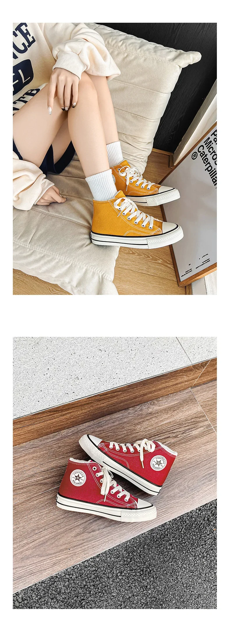 Winter Warm Fleece High Top Canvas Shoes Women's Hot Sale Of The Season Candy Color Retro Simple Cotton Shoes Casual Shoes Rubbe