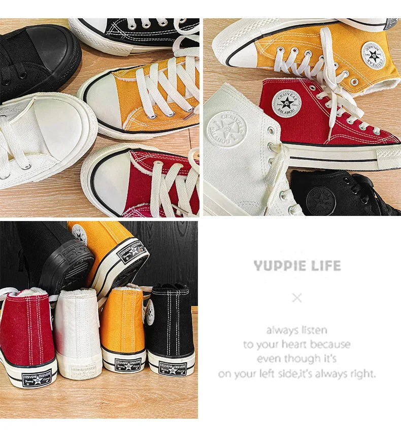 Winter Warm Fleece High Top Canvas Shoes Women's Hot Sale Of The Season Candy Color Retro Simple Cotton Shoes Casual Shoes Rubbe