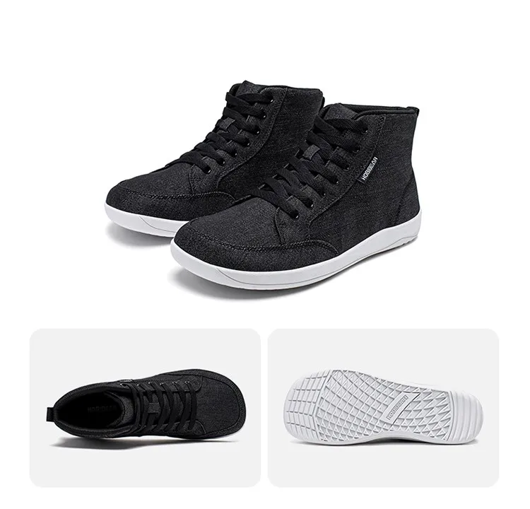 HOBIBEAR Mid-Top Barefoot Shoes Unisex Wide Toe Box Canvas Sneakes Zero Drop Lace Up Outdoor Walking Shoes