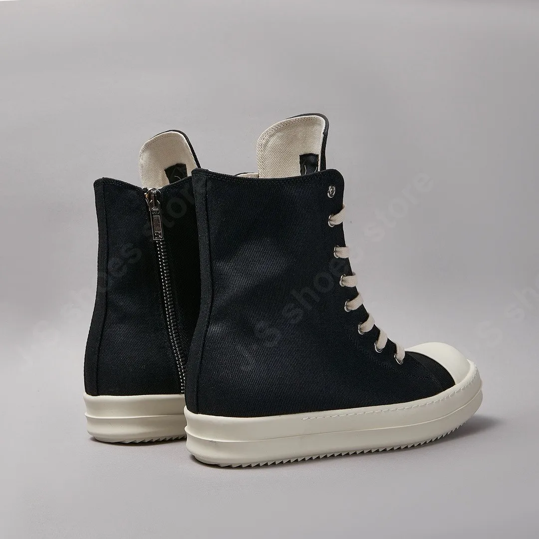 R-o Ankle Boot Men High Top Shoe Black Canvas Women Sneaker Casual Shoes Waxed Canvas Sneakers Zipper Lace Up Boots