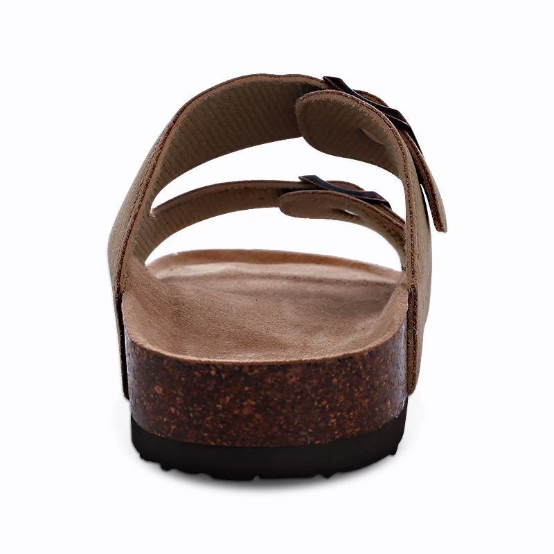 Eyriphy Fashion Leather Unisex Cork Footed Flat Slide Sandals with Arch Support, Men and Women's Double Buckle Memory Foam Slide